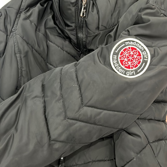 MADDEN GIRL Black Winter Parka Puffer Jacket with Hood - Picture 2 of 14